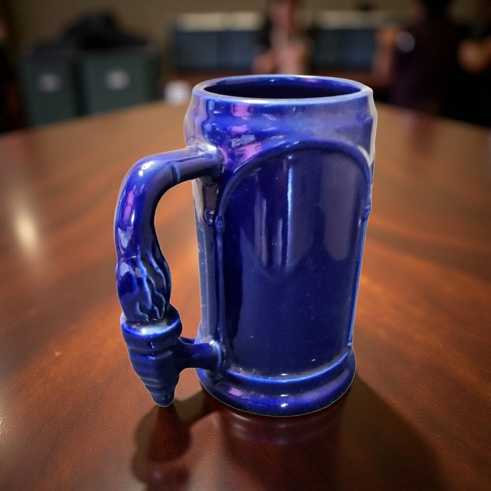 Vintage Gorgeous Cobalt Blue Ceramic Mug Torch in Hand Handle.